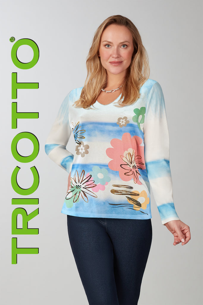 Tricotto Floral knit sweater in bright vivid colors