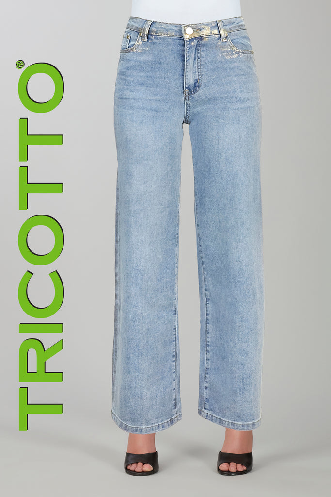 Tricotto Wide leg 5 pocket jeans with gold shimmer side detail