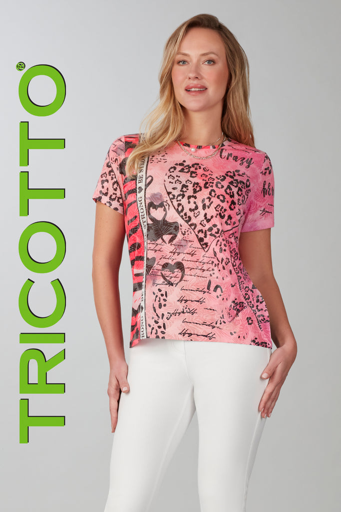 Tricotto Fuchsia print t-shirt with front sequin detail