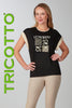 Tricotto black T-shirt with front sequin gold print detail