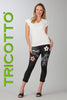 Tricotto Pull on cropped black print pant with pockets