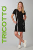 Tricotto black white dress with embellished zipper front