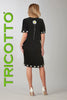 Tricotto black t-shirt dress with silver sequin floral detail on front & back