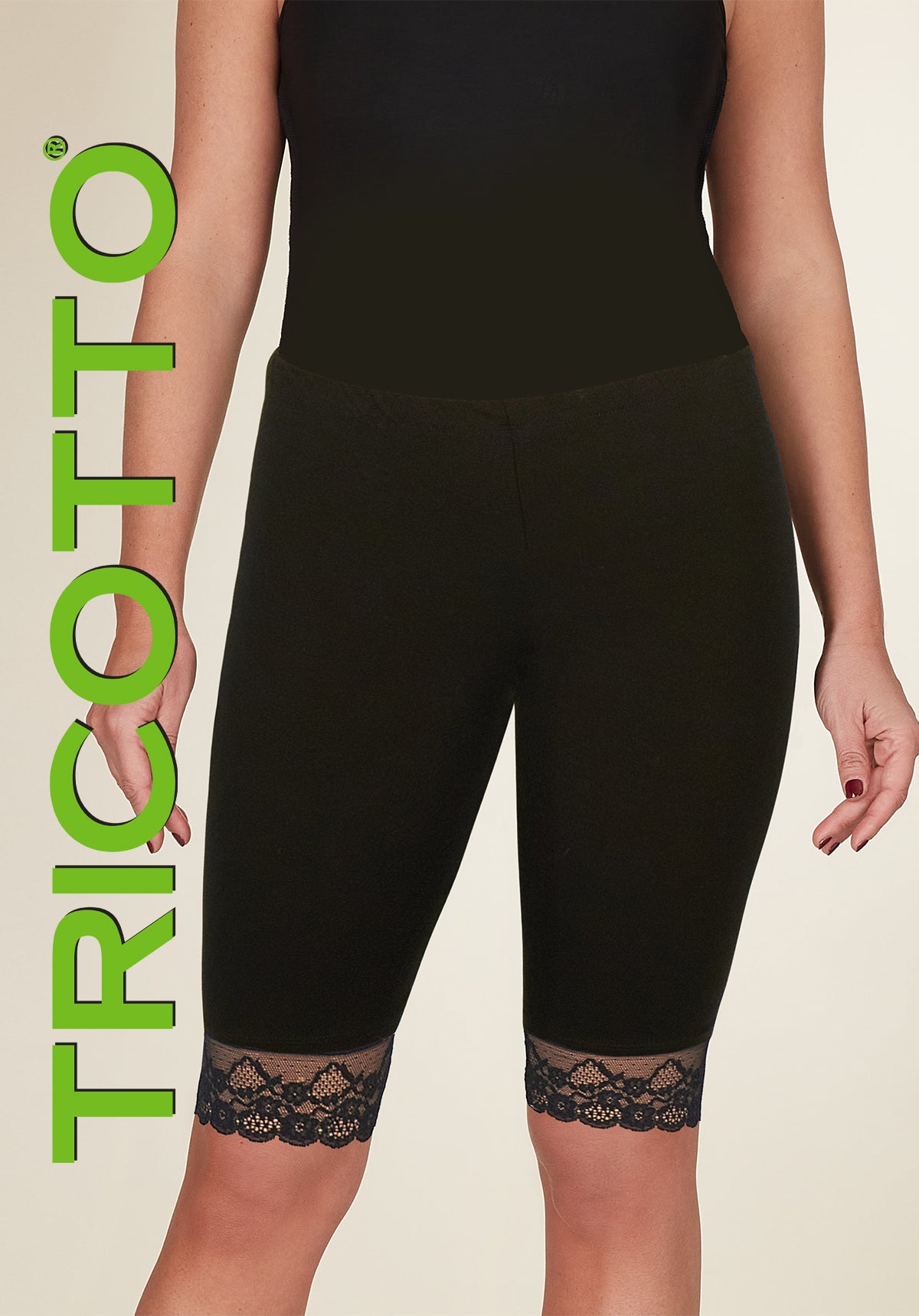 Tricotto Black Short Legging with lace trim detail