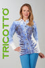 Tricotto blue animal print blouse with sequin front pocket detail