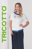 Tricotto off white blue t-shirt with front sequin fashion print