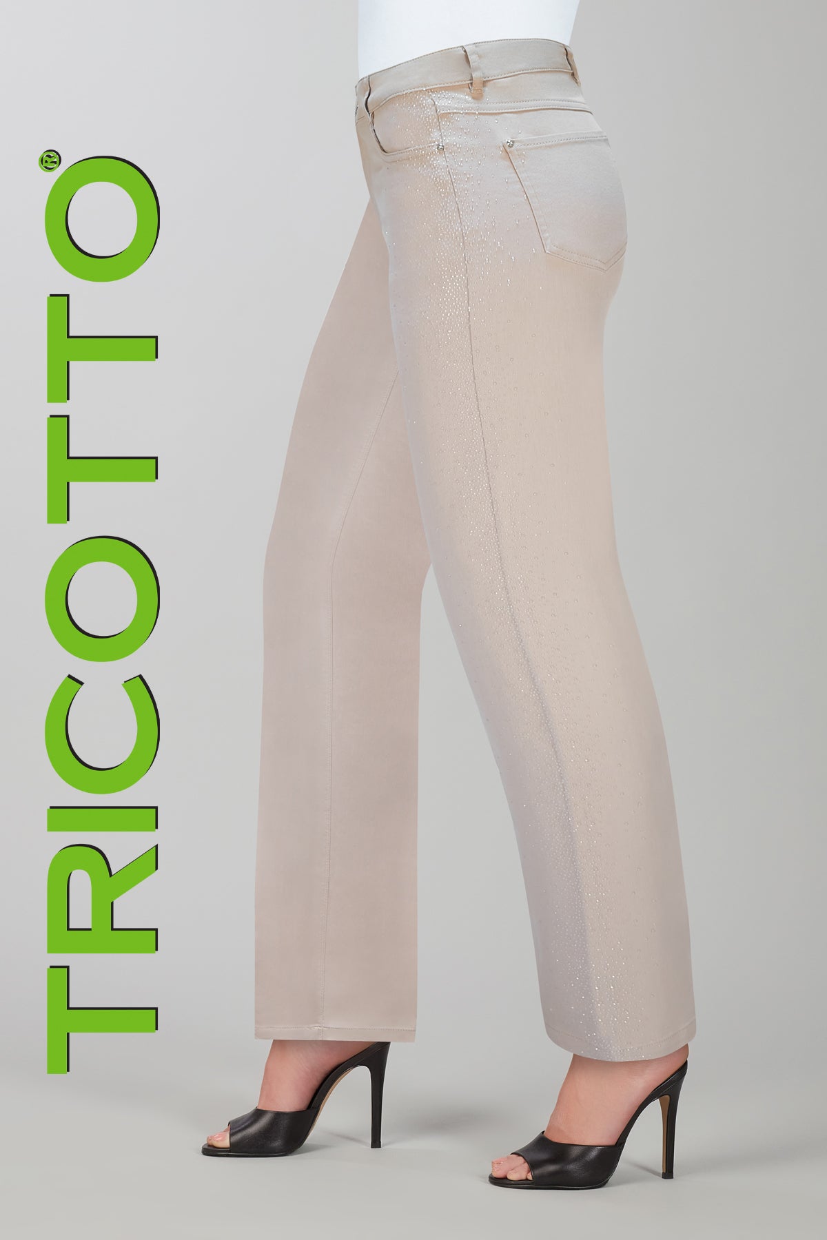 Tricotto cotton blend 5 pocket wide leg jeans with sequin side detail