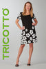 Tricotto black white dress with white floral print detail