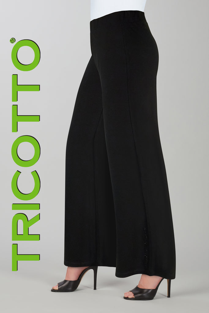 Tricotto wide leg pull on black crop pant with side sequin detail