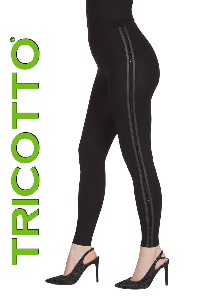 Tricotto Black Legging With Polyurethane Sequin Side Detail