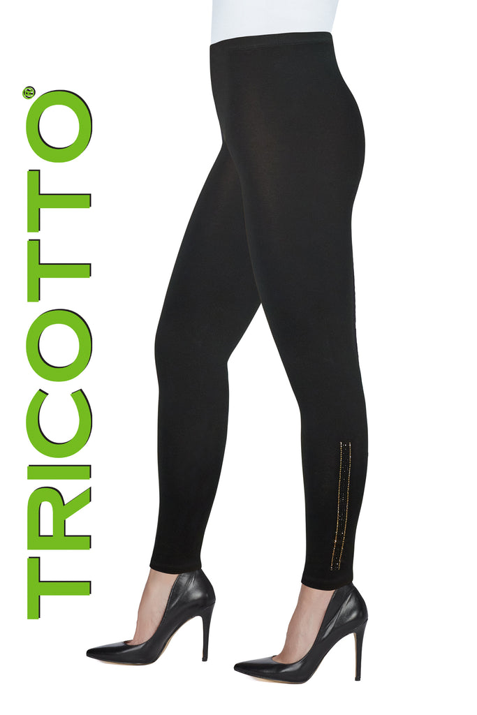 Tricotto Black leggings with side ankle sequin detail