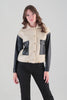 Veste en tricot texturé avec détails de manches en cuir végétalien. Tricotto 96004