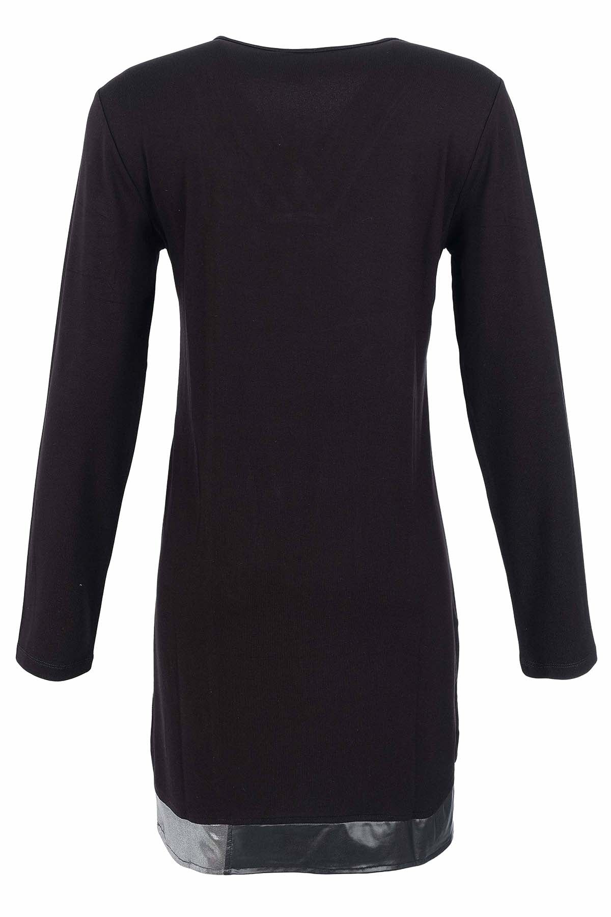 Chic Black Dress With Sequin And Vegan Front Detail. Tricotto 96008