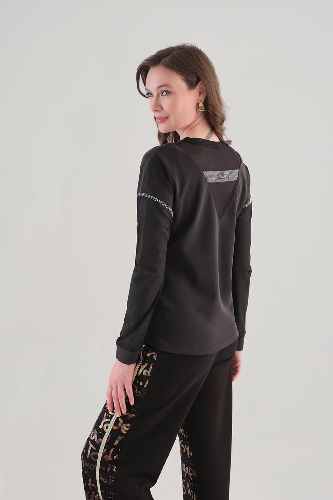 Striking Sequin Top With Sheer Detail. Tricotto 96013