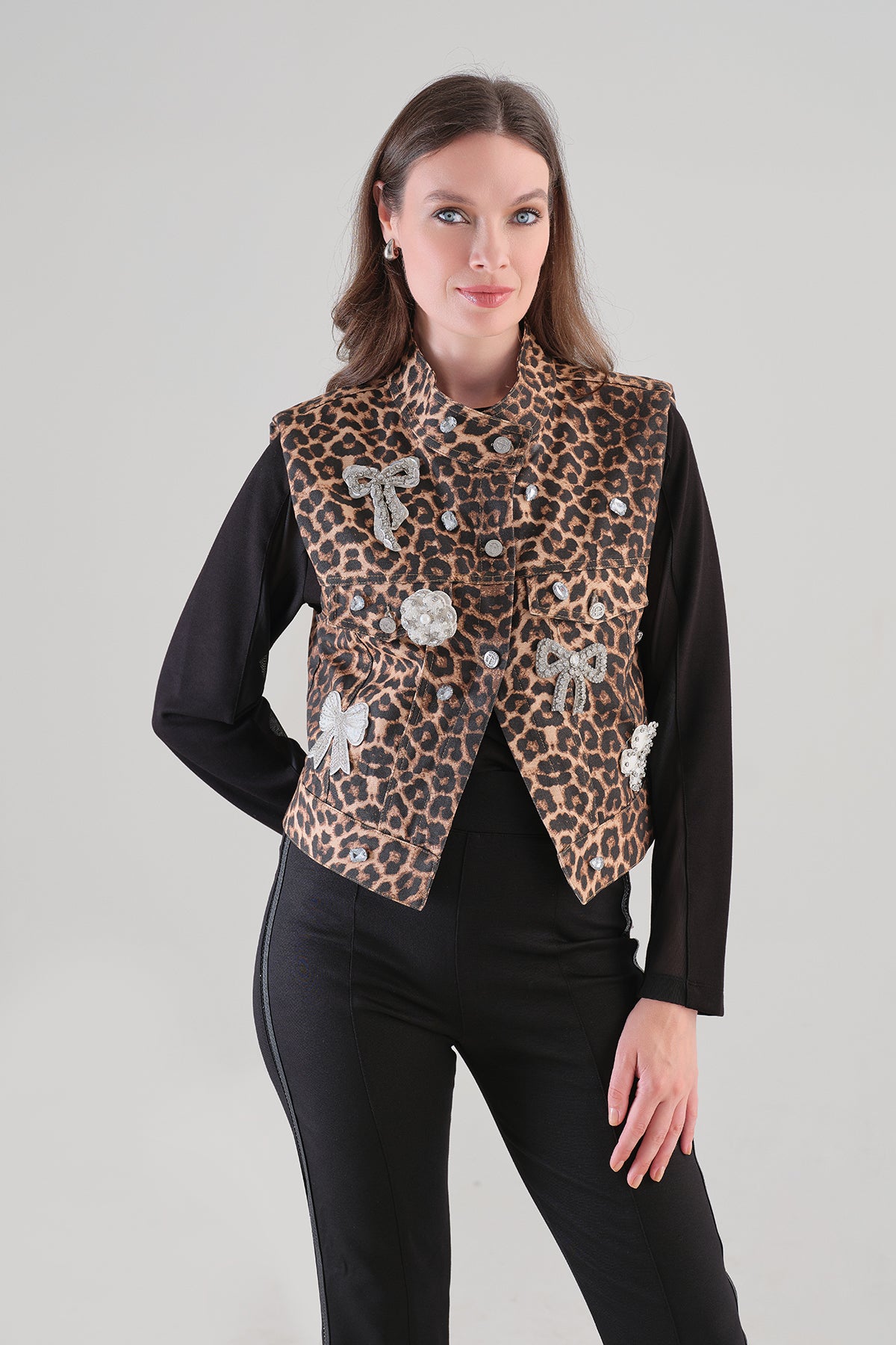 Cotton Printed Vest With Front Sequin Detail. Tricotto 96028