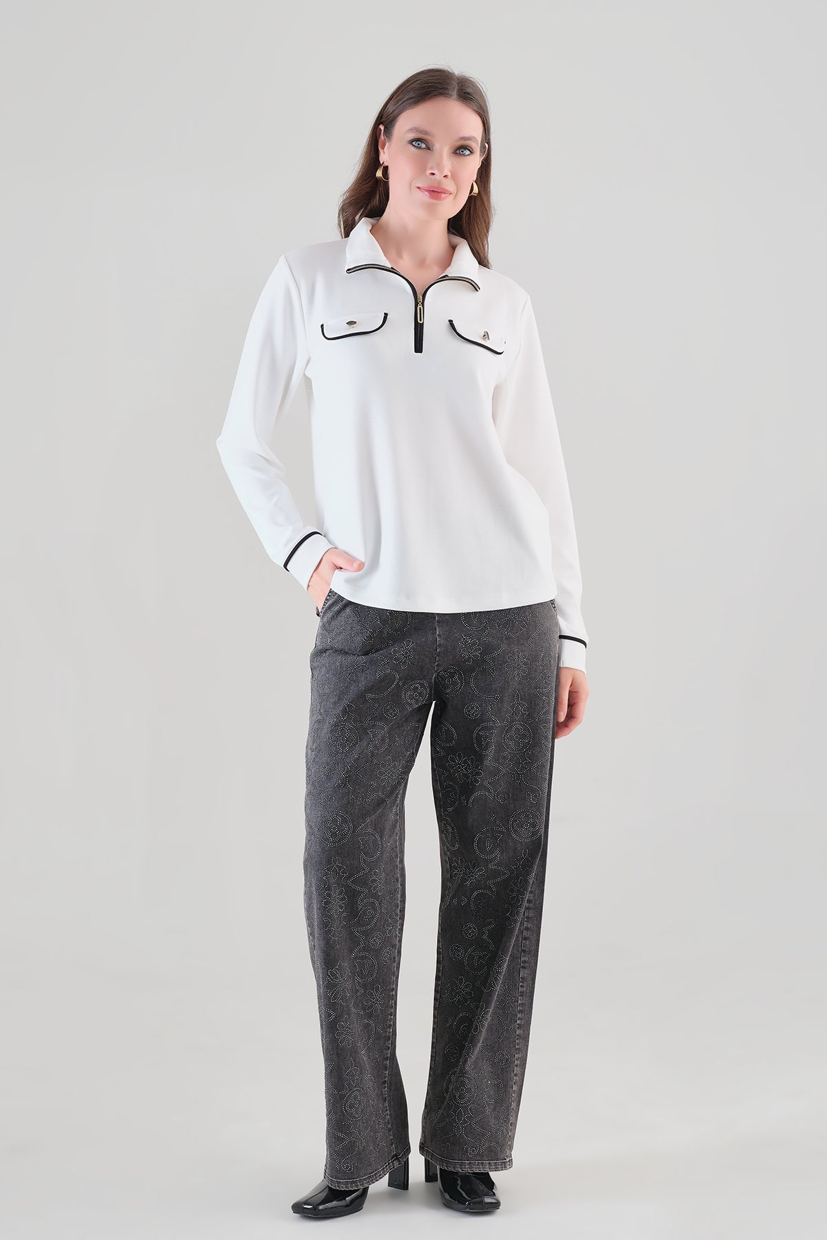 Cotton Stretch Sequin Wide Leg Pant. Tricotto 96126