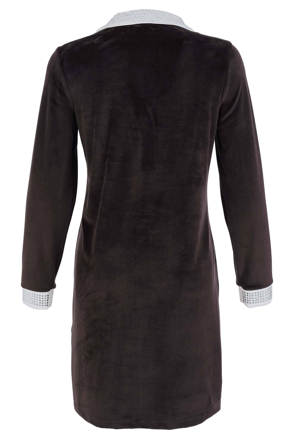 Robe noire en velours texturé, tricoté avec des paillettes. Tricotto 96054