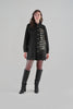 Chic Textured Little Black Dress With Gold Button And Print Detail. Tricotto 96063