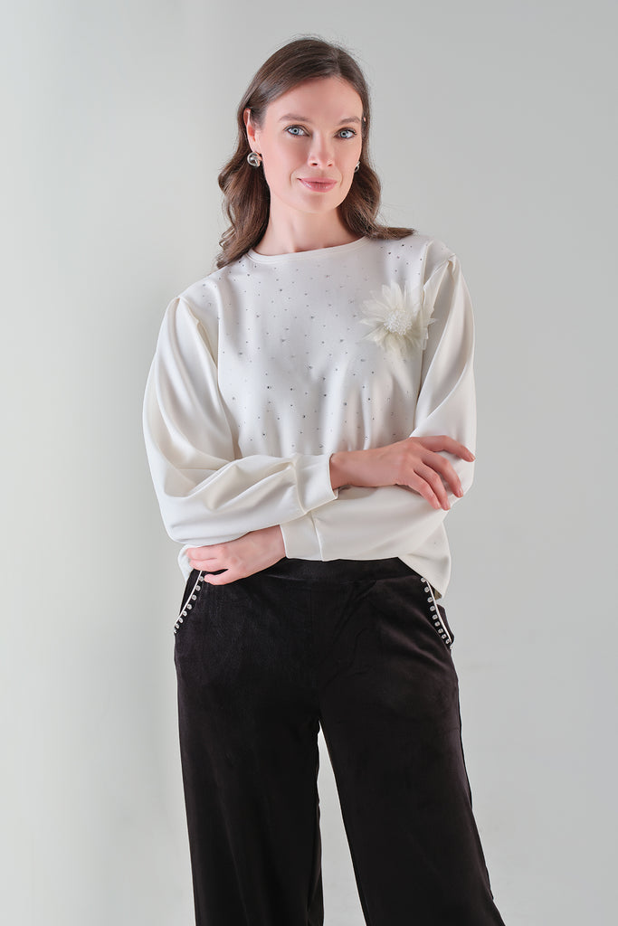 Textured Knit Sequin Front Sweater. Tricotto 96076