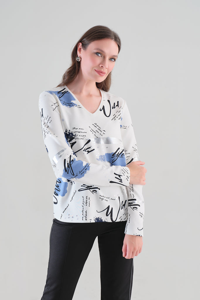 Pull en maille de qualité supérieure à col en V. Tricotto 96104
