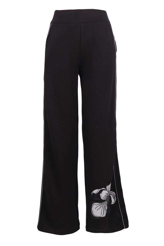 Pantalon large en maille texturée avec applique florale. Tricotto 96132