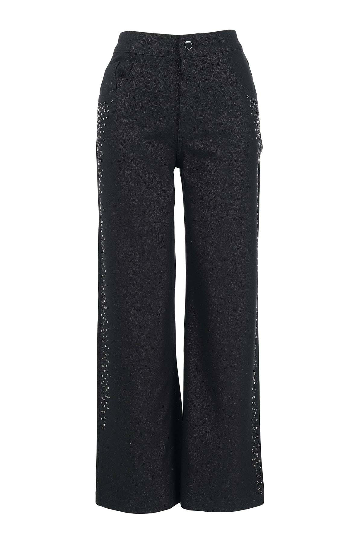 Wide Leg 5 Pocket Pant With Studded Side Detail. Tricotto 96144