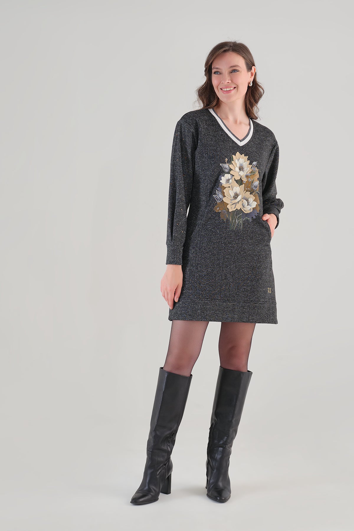 Sweater Knit Dress With Pockets. Tricotto 96151