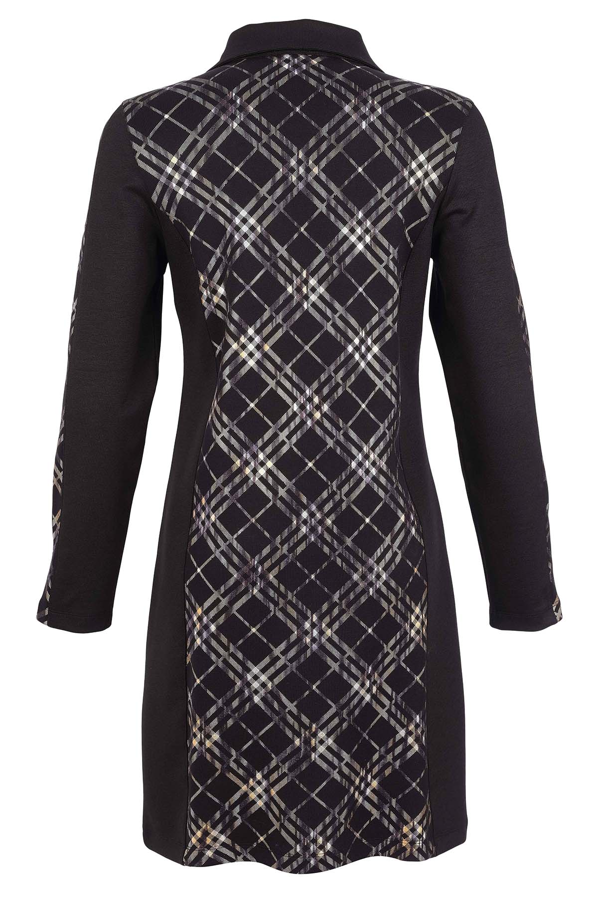 Textured Knit Plaid Dress With Flattering Side Panels. Tricotto 96180