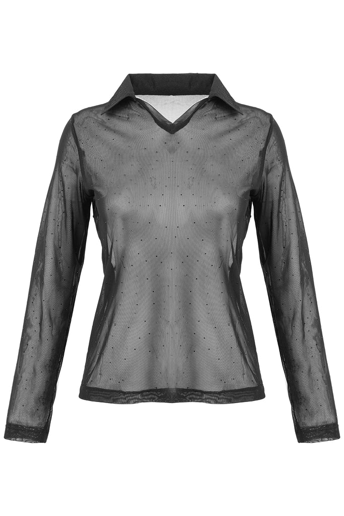 Stretch Mesh Knit Top With Sequin Detail. Tricotto 96190