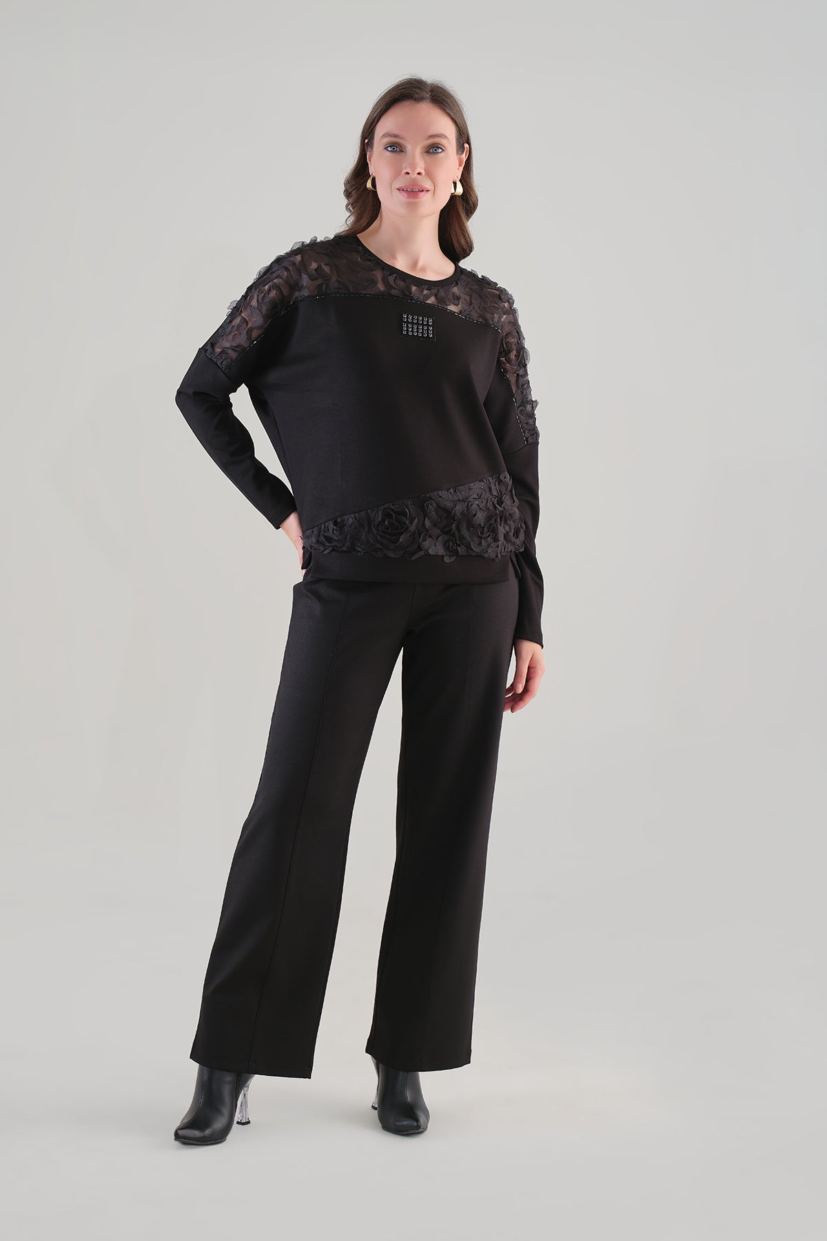 Premium Knit Sweater With Front Sequin and Feathered Detail. Tricotto 96206