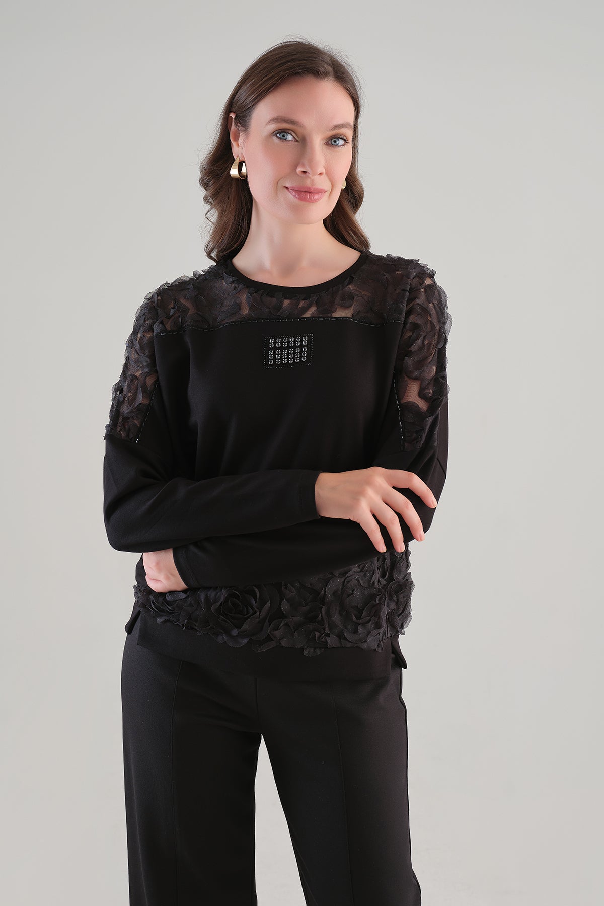 Premium Knit Sweater With Front Sequin and Feathered Detail. Tricotto 96206