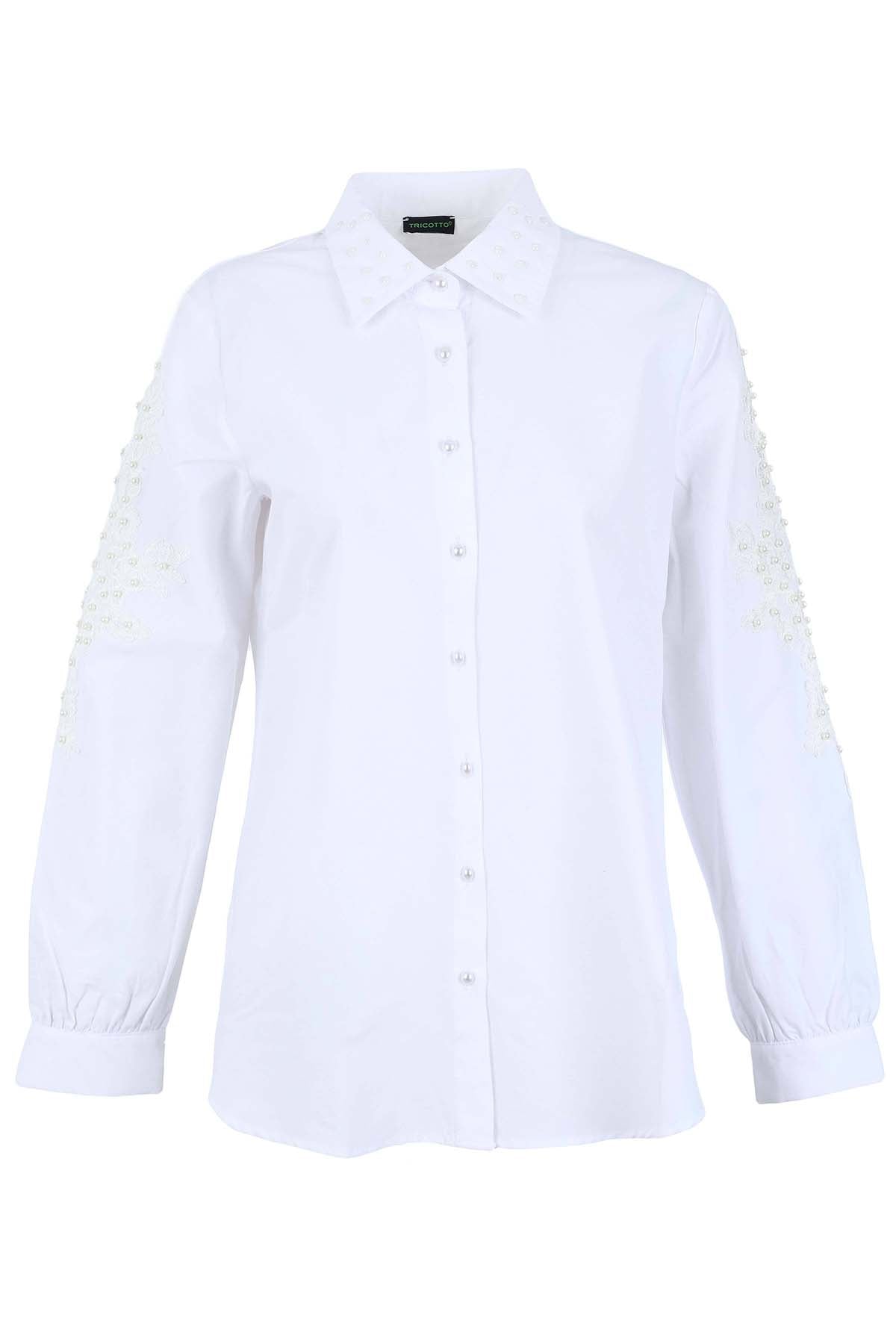 Pearl Detail White Blouse. Tricotto 96207