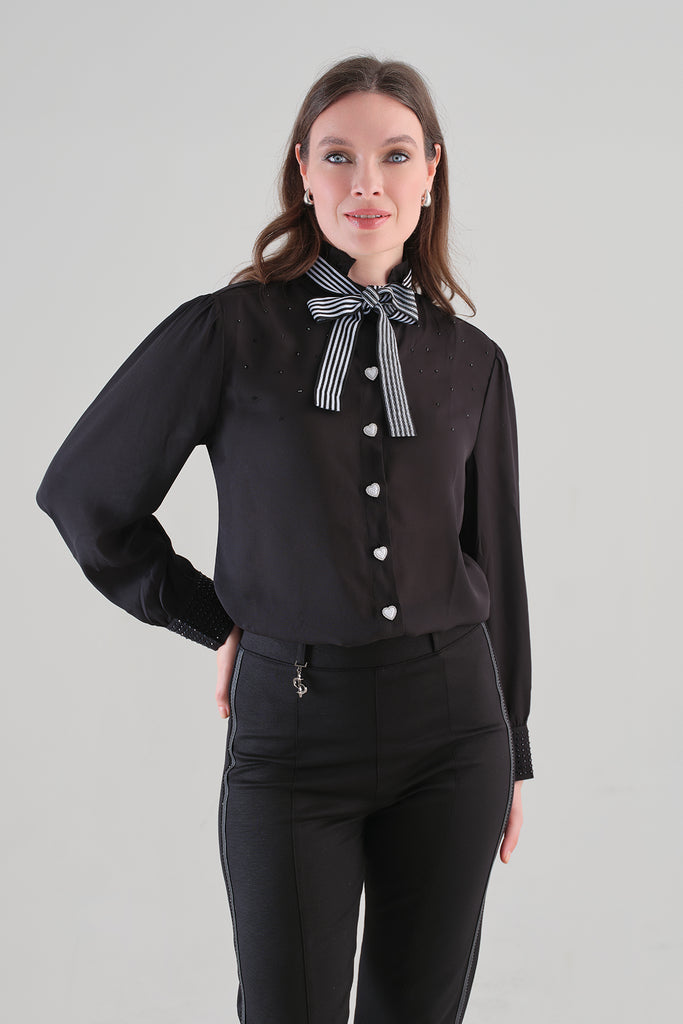 Woven Knit Blouse With Sequin Detail. Tricotto 96217