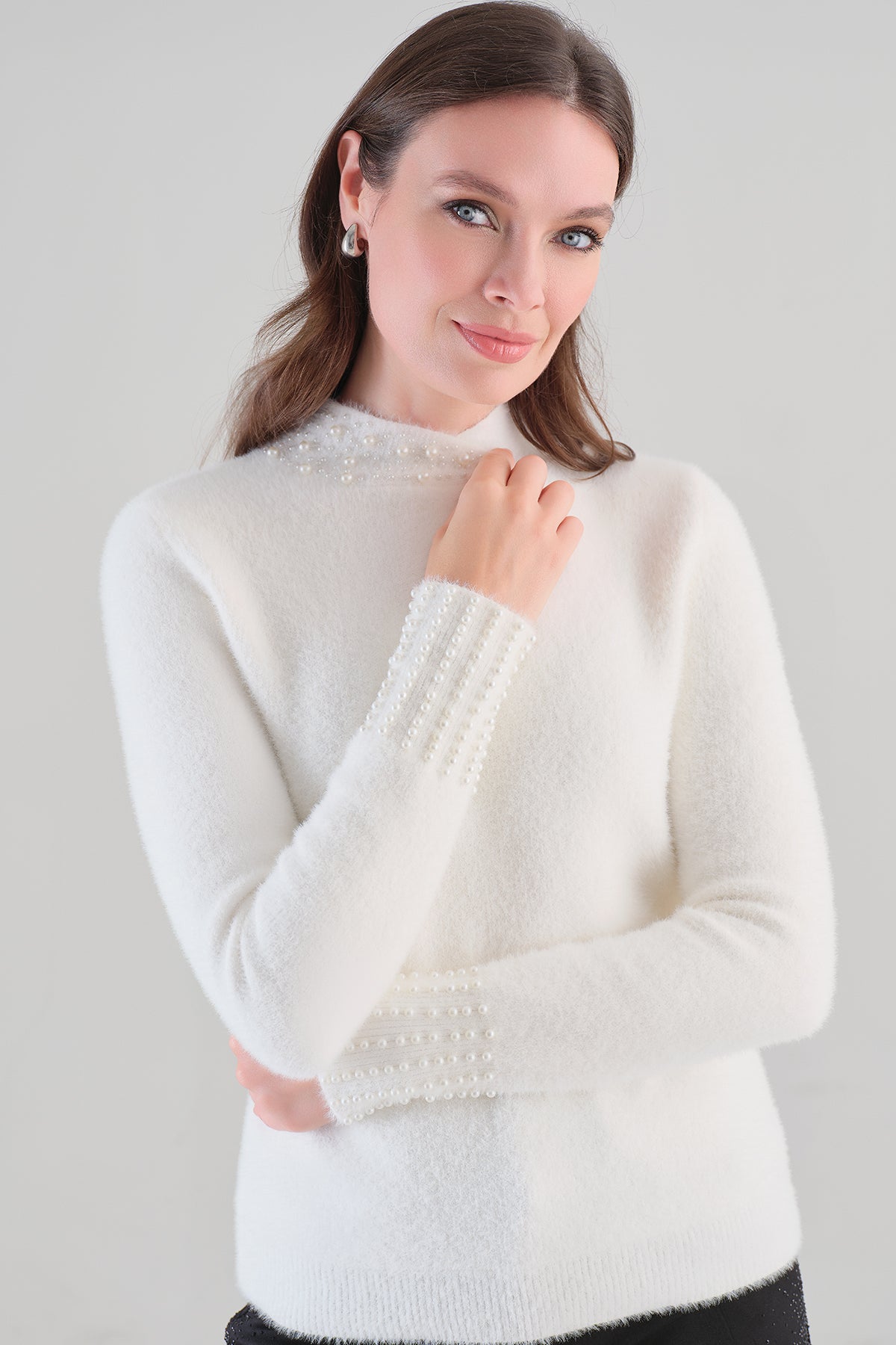 Premium Eyelash knit Sweater With White Pearl Detail. Tricotto 96219