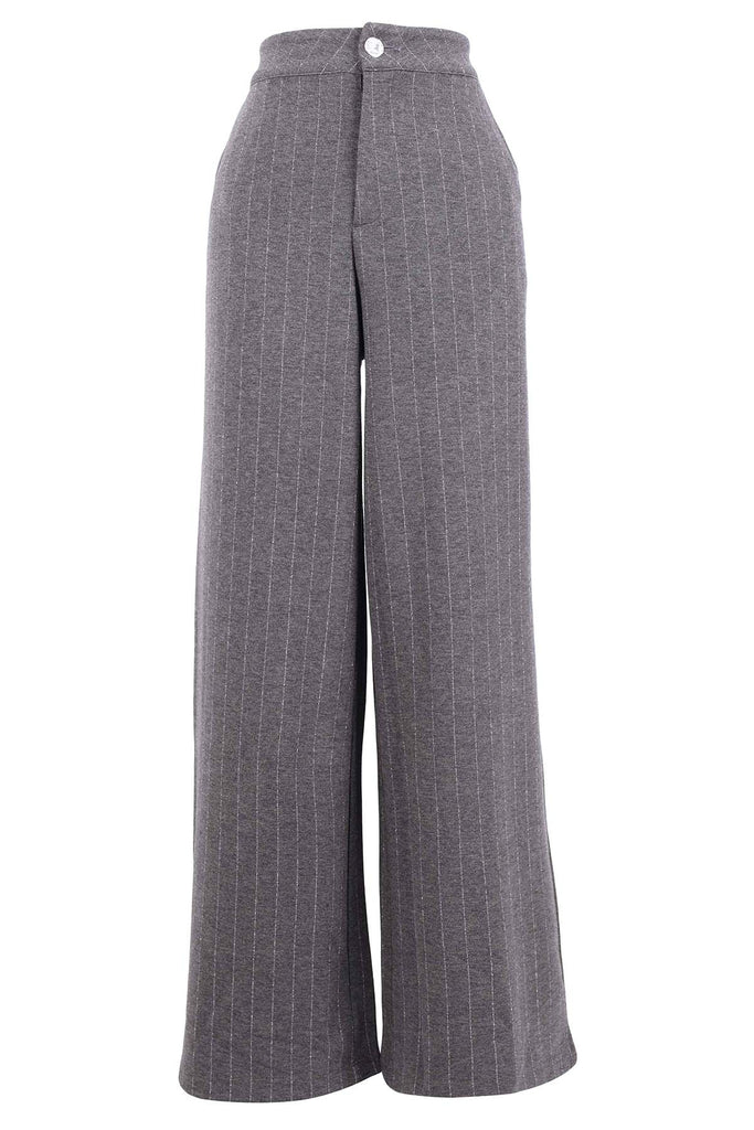 Textured Grey Pinstripe Wide Leg Pant. Tricotto 96232