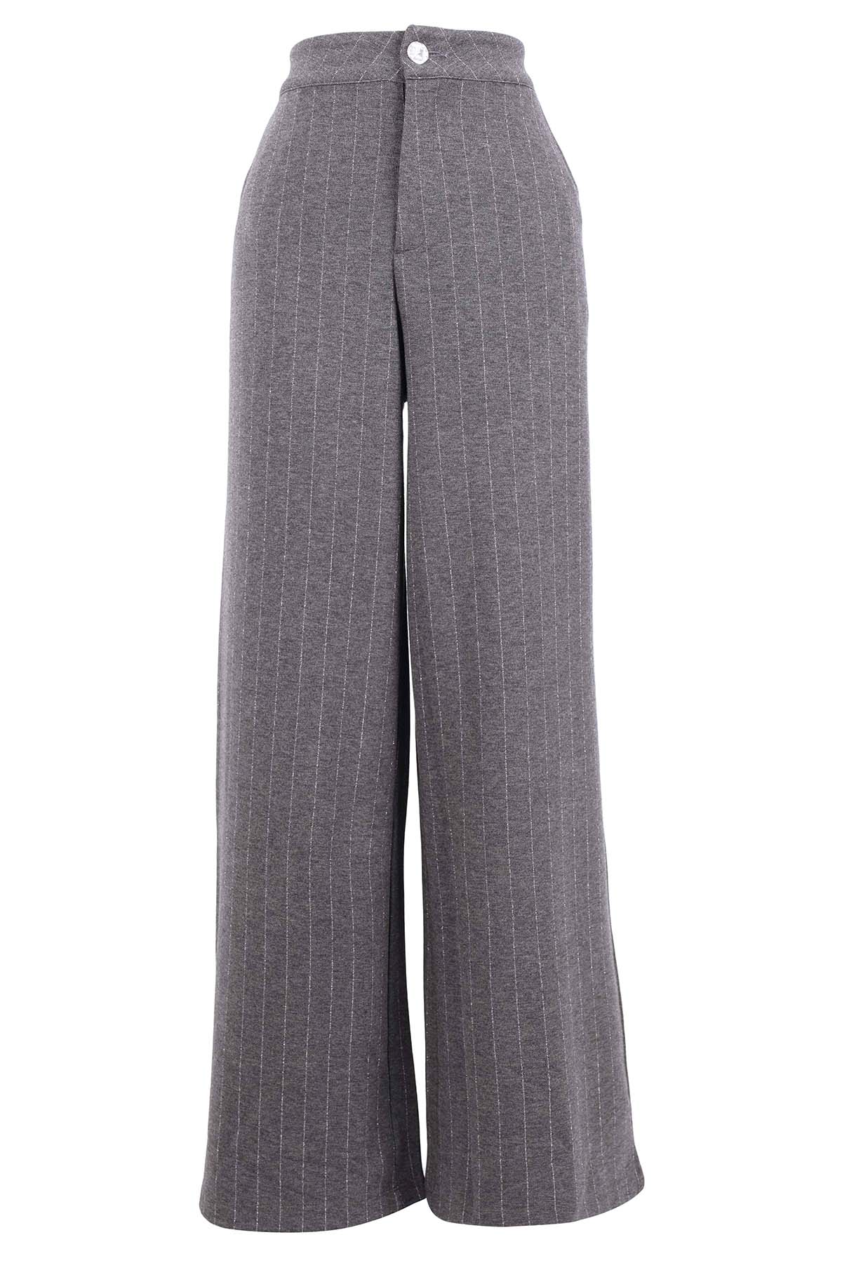 Textured Grey Pinstripe Wide Leg Pant. Tricotto 96232