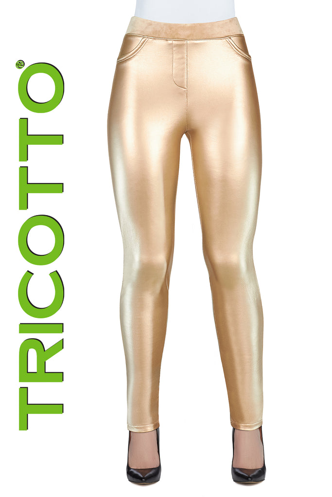 Tricotto Gold Vegan Polyurethane Pull on pant legging 