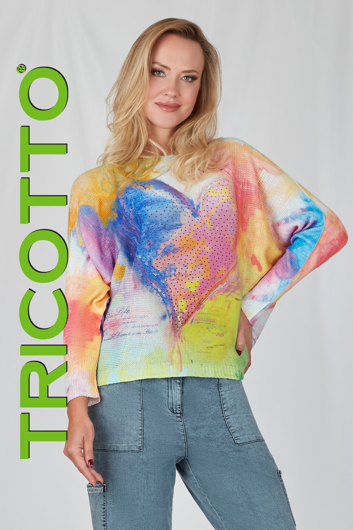 Tricotto Sequin Heart Blue Pink Sequin Sweater