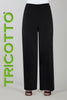 Black woven knit palazzo pant with side black button detail