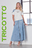 Tricotto Long Denim skirt with zipper and sequin pocket front in flattering a line style