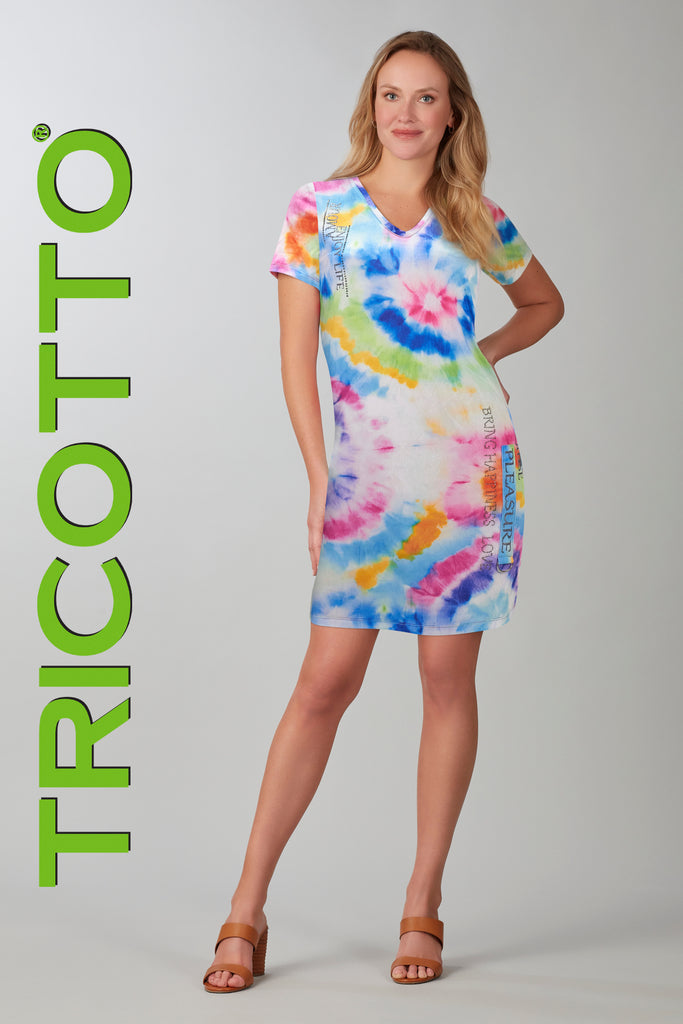 Tricotto dress in bright vivid colors with front sequin detail