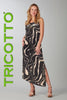 Tricotto beige black maxi dress with sequin detail and flattering biased hem line