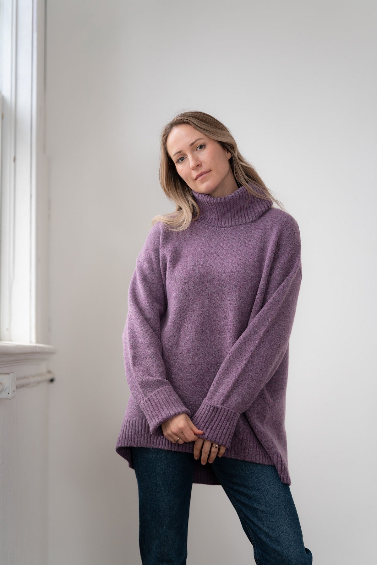 Best Seller. Echo Verde Tunic Sweater In Forest-Fawn and Violicious