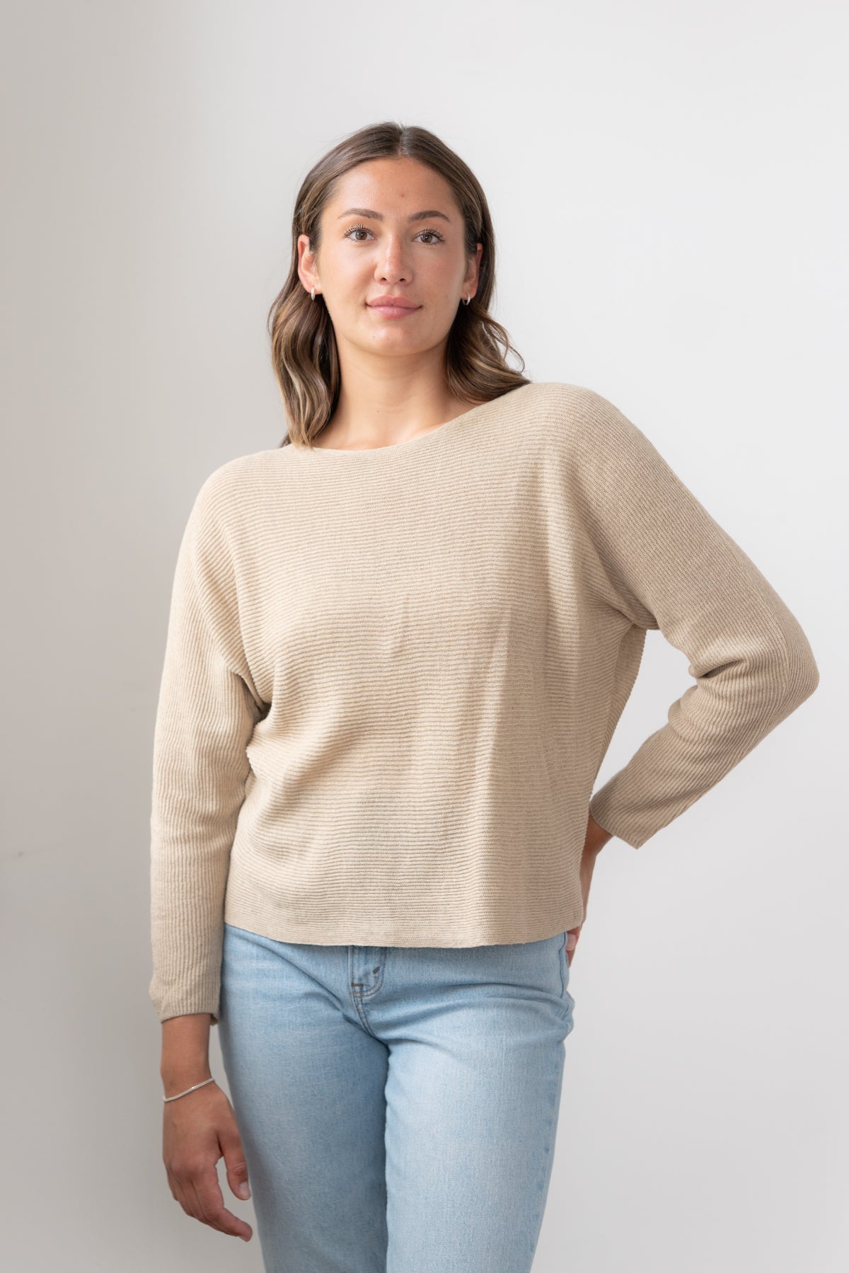 Organic Linen Cotton Boat Neck Sweater. Echo Verde Style EV9034