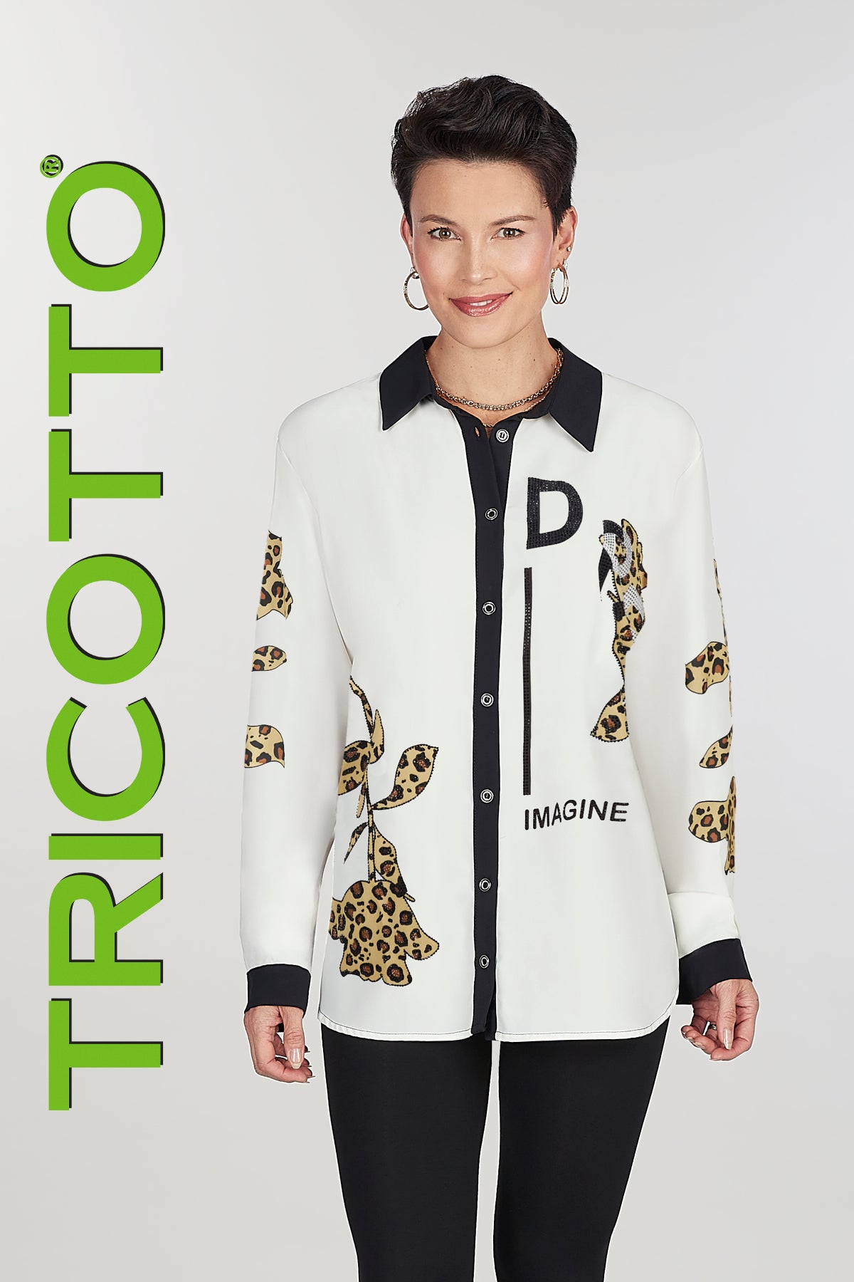 Leopard sequin print blouse in off white black