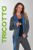 Casual knit blazer with denim accents and sequin details