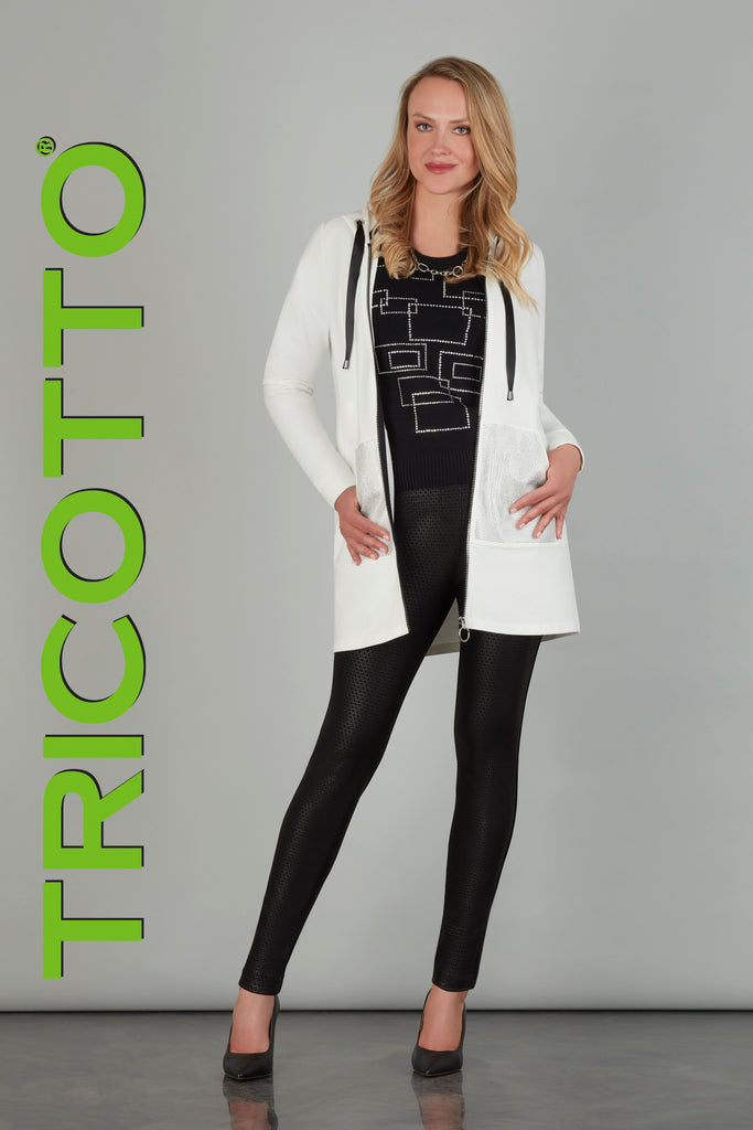 Tricotto Winter White Sequin Cardigan With Hood detail and 2 way zipper