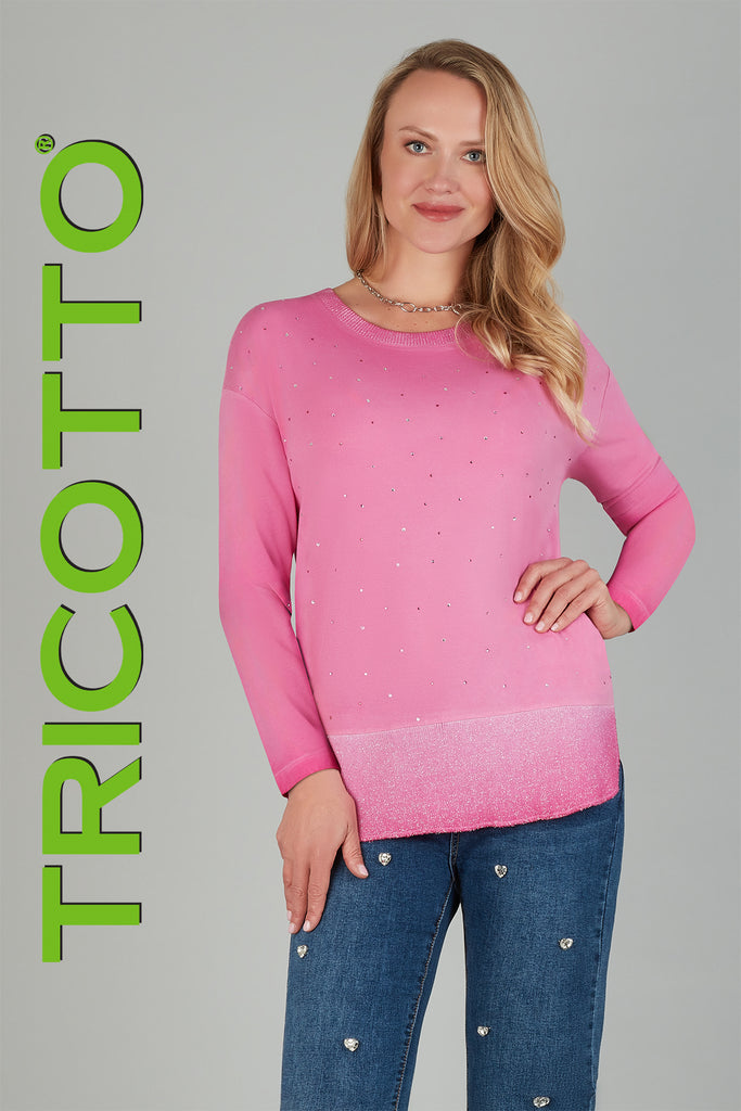 Tricotto Pink Tunic Sweater With Front Crystal Stone Detail