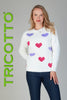 Tricotto Winter white eyelash knit sweater with front coloured heart detail