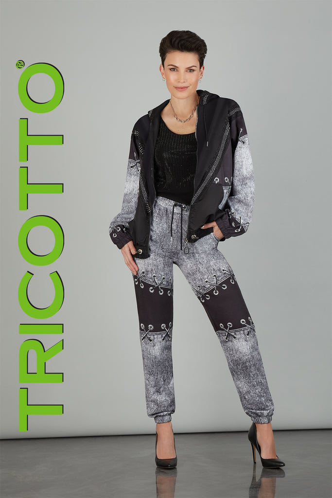 Tricotto black grey comber style jacket with silver sequin stitch detail